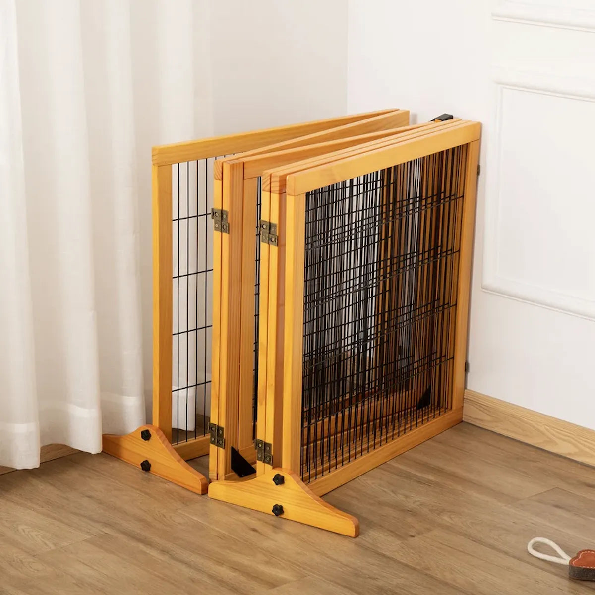 Set da 2 barriere modulari in legno naturale per cani, vista dall'alto