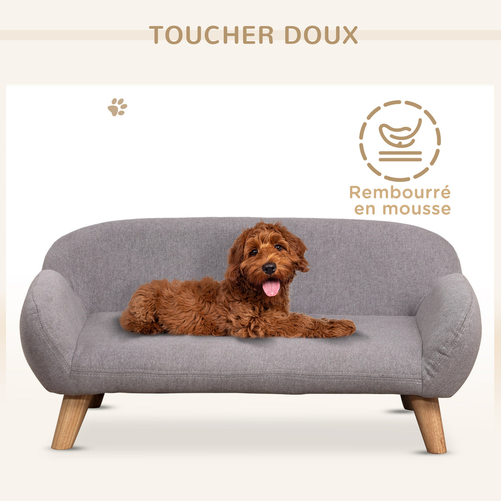 Divano per Cani – Canapé Grigio in Tessuto con Piedi in Legno 72x44x31 cm
