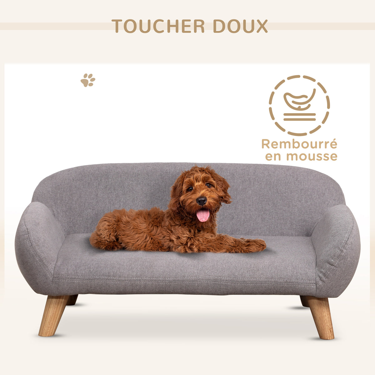 Divano per Cani – Canapé Grigio in Tessuto con Piedi in Legno 72x44x31 cm