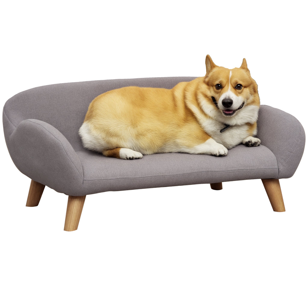 Divano per Cani – Canapé Grigio in Tessuto con Piedi in Legno 72x44x31 cm