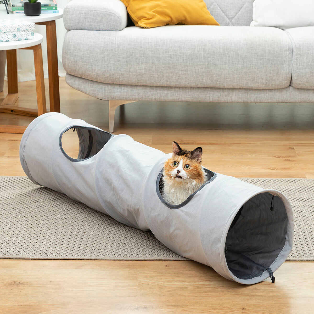 Tunnel Pieghevole per Gatti e Animali Domestici Funnyl InnovaGoods – Giocattolo e Rifugio 2 in 1 Grigio ($\varnothing 25 \times 114 \text{ cm}$)