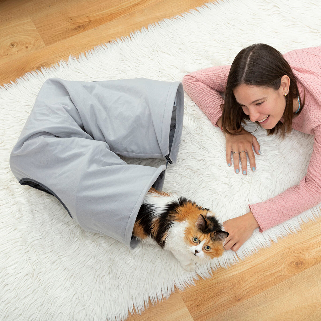 Tunnel Pieghevole per Gatti e Animali Domestici Funnyl InnovaGoods – Giocattolo e Rifugio 2 in 1 Grigio ($\varnothing 25 \times 114 \text{ cm}$)