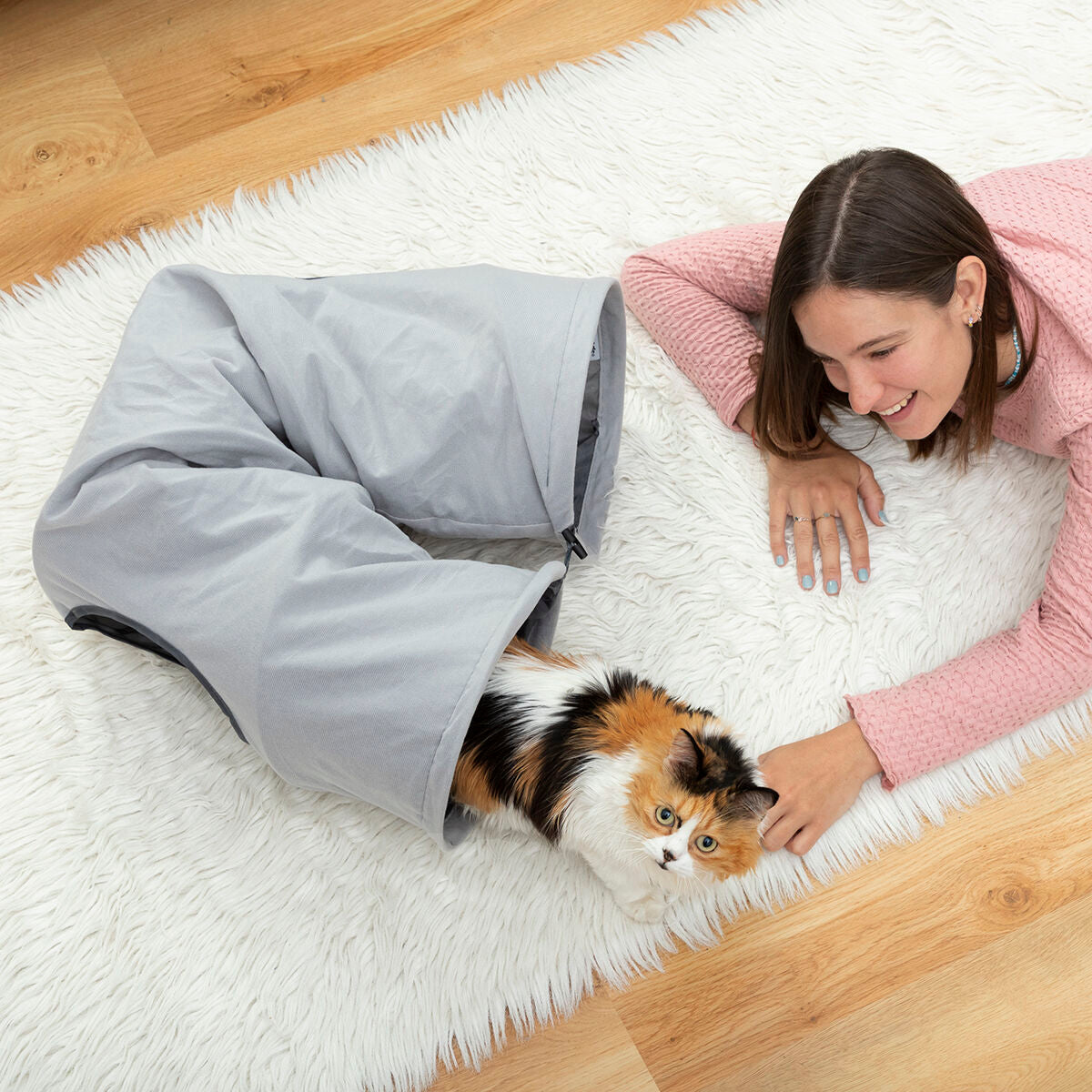 Tunnel Pieghevole per Gatti e Animali Domestici Funnyl InnovaGoods – Giocattolo e Rifugio 2 in 1 Grigio ($\varnothing 25 \times 114 \text{ cm}$)