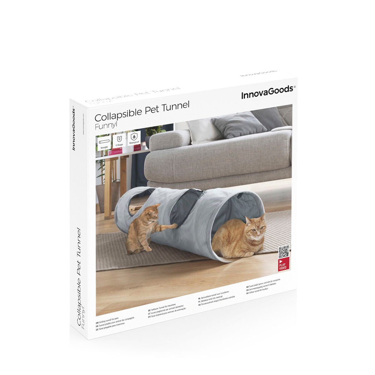 Tunnel Pieghevole per Gatti e Animali Domestici Funnyl InnovaGoods – Giocattolo e Rifugio 2 in 1 Grigio ($\varnothing 25 \times 114 \text{ cm}$)