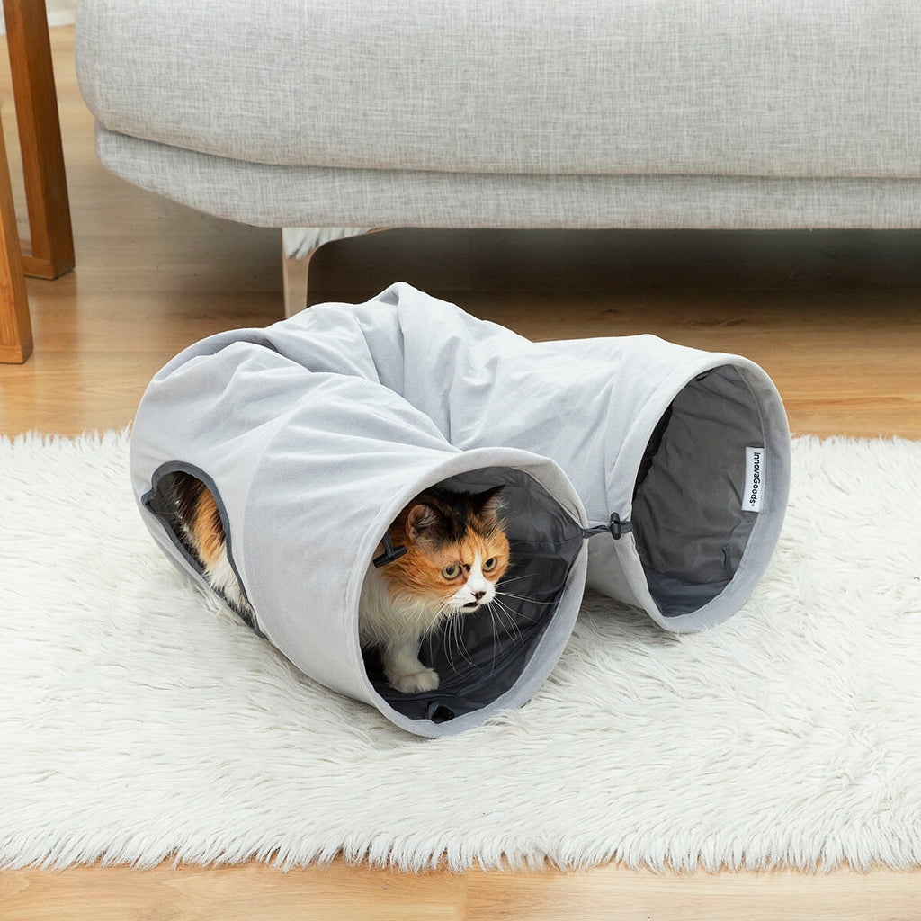 Tunnel Pieghevole per Gatti e Animali Domestici Funnyl InnovaGoods – Giocattolo e Rifugio 2 in 1 Grigio ($\varnothing 25 \times 114 \text{ cm}$)
