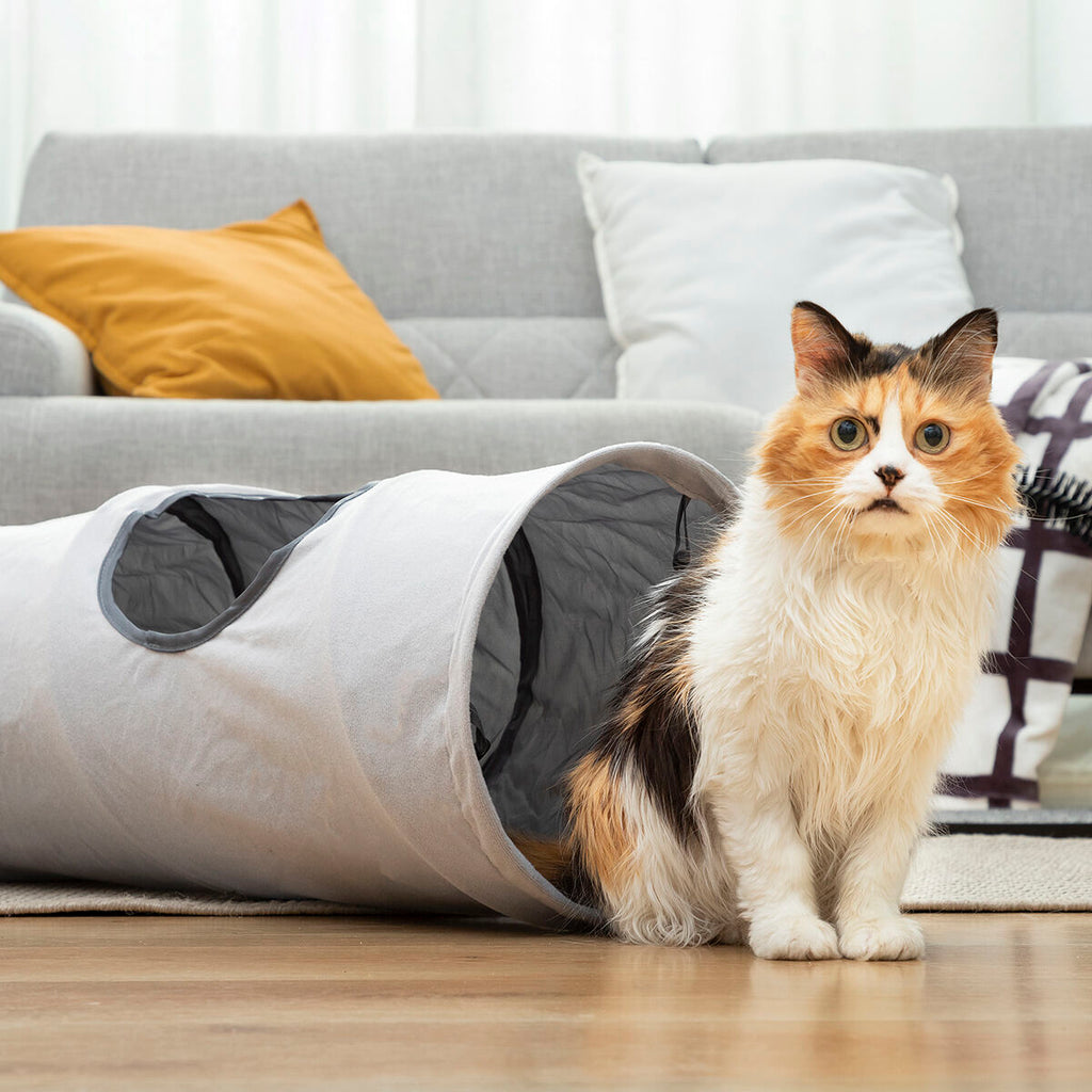 Tunnel Pieghevole per Gatti e Animali Domestici Funnyl InnovaGoods – Giocattolo e Rifugio 2 in 1 Grigio ($\varnothing 25 \times 114 \text{ cm}$)