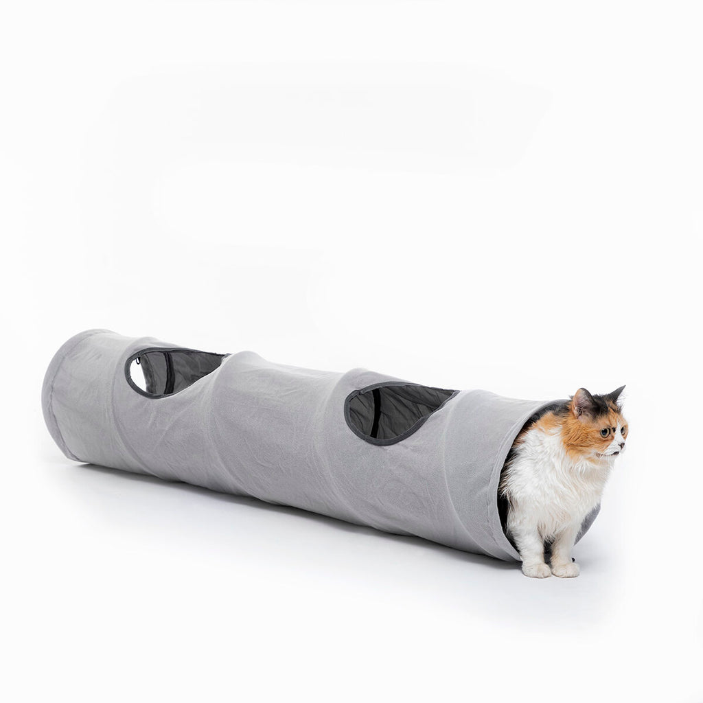 Tunnel Pieghevole per Gatti e Animali Domestici Funnyl InnovaGoods – Giocattolo e Rifugio 2 in 1 Grigio ($\varnothing 25 \times 114 \text{ cm}$)