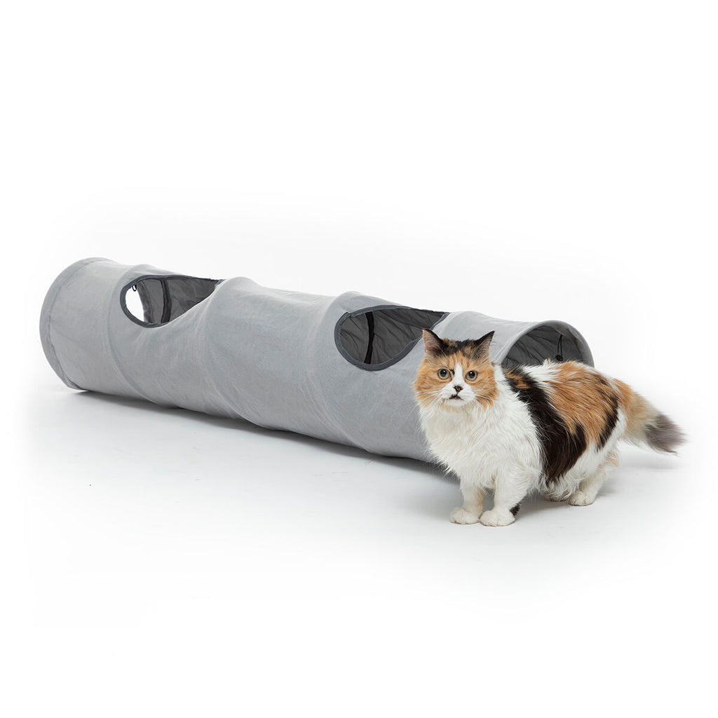 Tunnel Pieghevole per Gatti e Animali Domestici Funnyl InnovaGoods – Giocattolo e Rifugio 2 in 1 Grigio ($\varnothing 25 \times 114 \text{ cm}$)