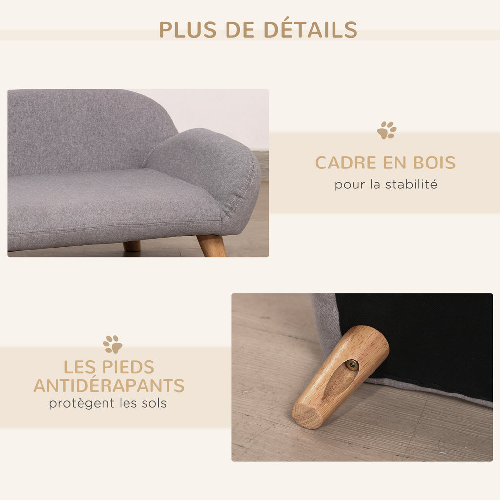 Divano per Cani – Canapé Grigio in Tessuto con Piedi in Legno 72x44x31 cm