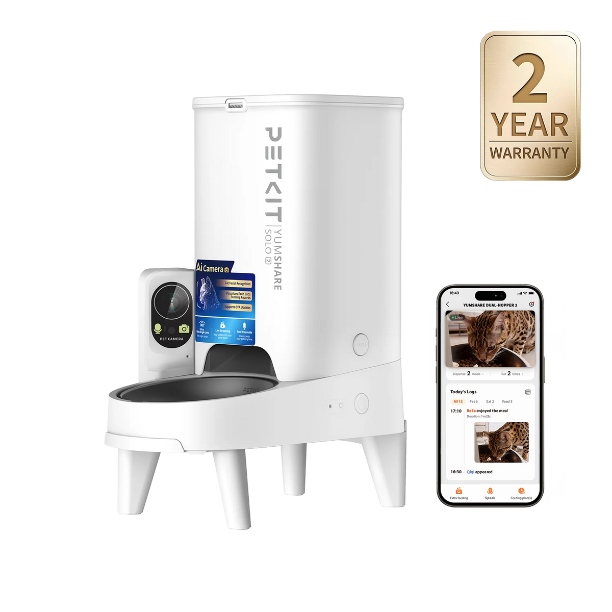 Distributore Cibo Automatico per Gatti con Telecamera YumShare Solo 2 Petkit