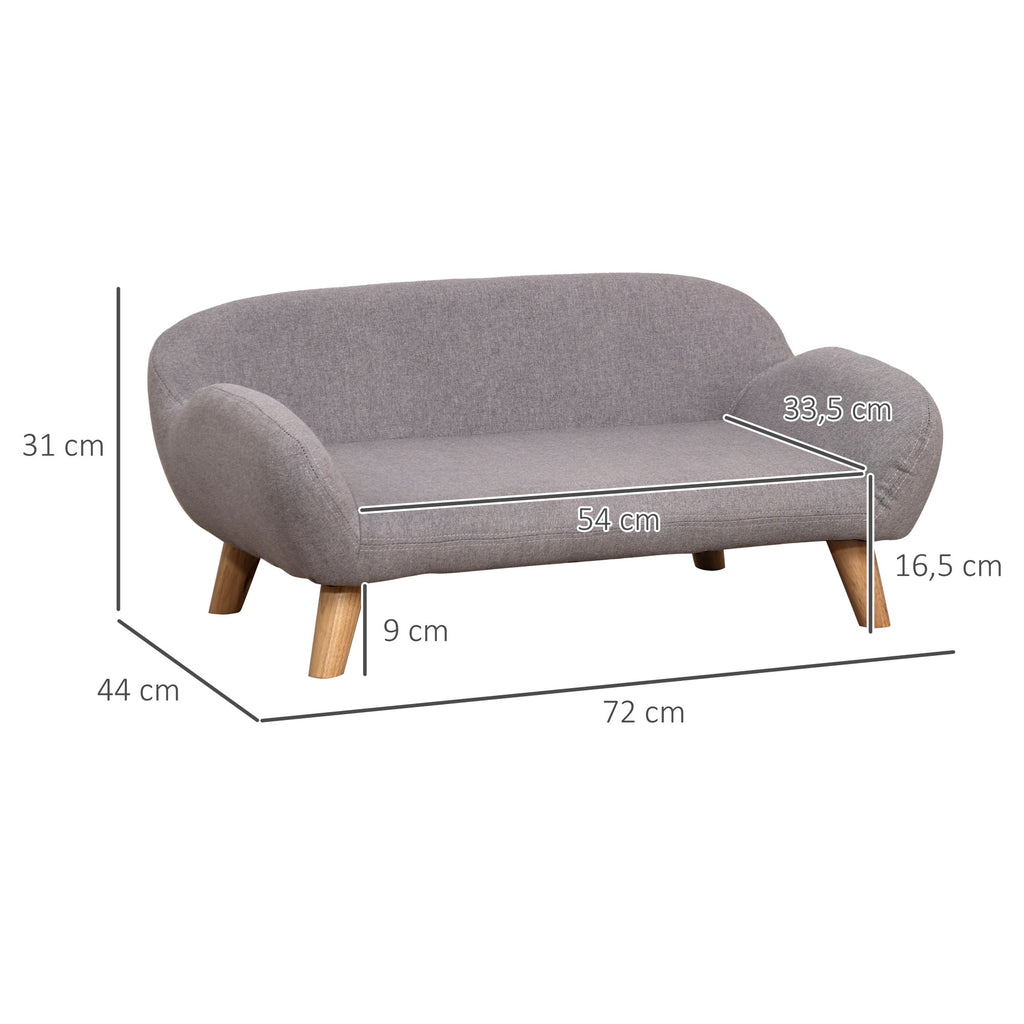 Divano per Cani – Canapé Grigio in Tessuto con Piedi in Legno 72x44x31 cm